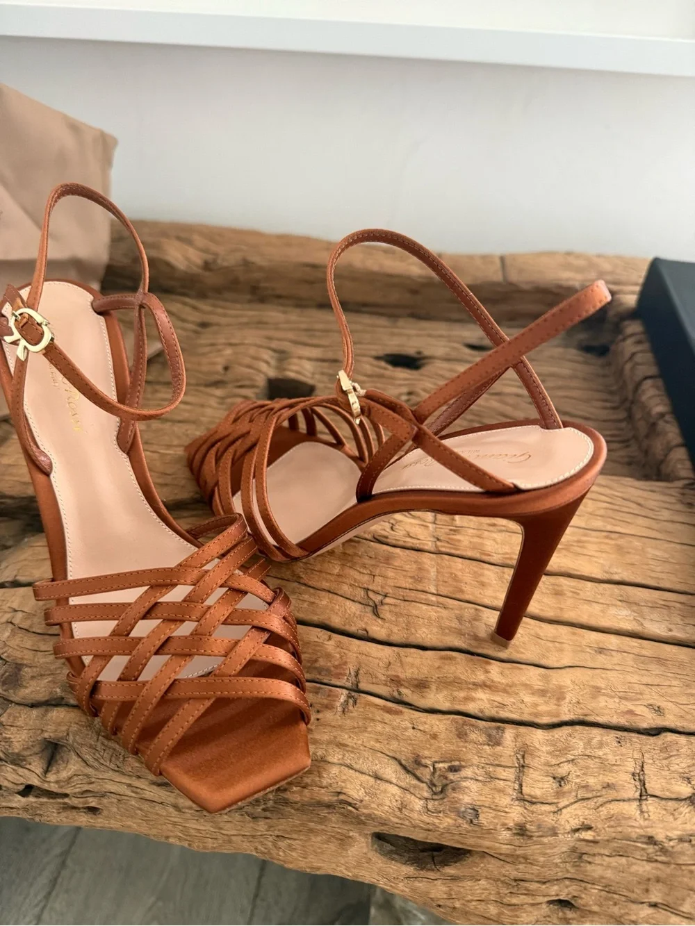 GIANVITO ROSSI Strappy Brown satin High-Heel Sandals